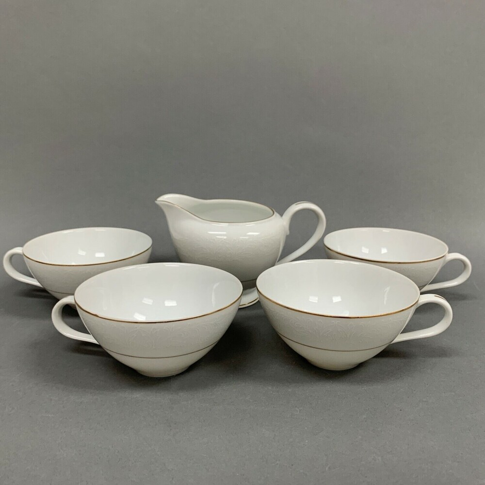 Touch of Gold Embassy DoM Cups Creamer White Border Design Gold Trim Lot of 5